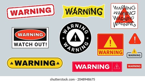 Set of Warning vector banners. Collection of Caution signs.