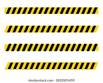 Set of warning yellow and black striped tapes, danger border lines vector collection isolated on white background, caution tapes, construction barrier, police line, crime scene.