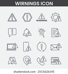 Conjunto De Iconos De Advertencias Ilustración vectorial Trazo Editable.