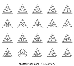 Set of warnings Related Vector Line Icons. Contains such Icons as danger, stop, radiation and more. 