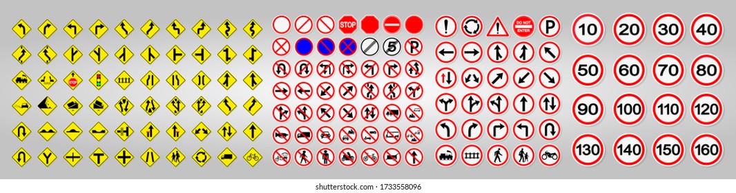 Set WarningTraffic Signs,Prohibition,Warning Red circle Symbol Sign