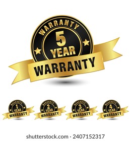 Set of warranty number 1, 2, 3, 4, 5 year label badge gold and black style isolated on white background, Vector warranty and illustration.