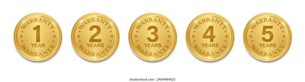 Set of Warranty Sign. 1,2,3,4,5 Years Warranty. Vector Illustration Isolated on White Background. 