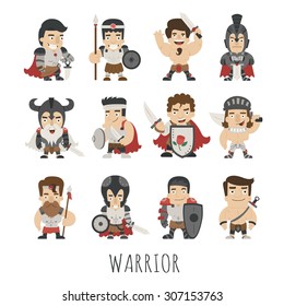 Set of warrior costume characters , eps10 vector format