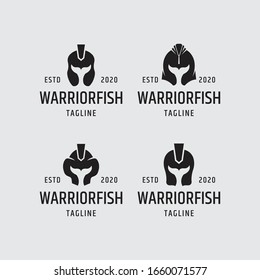 Set warrior fish logo template - vector