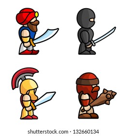 Set of warriors. Each character consists of head, body, two arms and two legs.