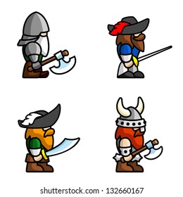 Set of warriors. Each character consists of head, body, two arms and two legs.