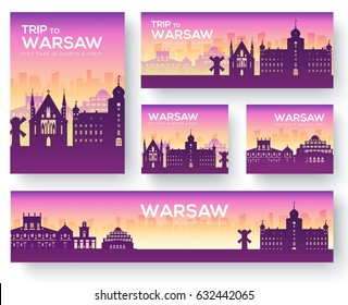 Set of Warsaw landscape country ornament travel tour concept. Culture Poland traditional, magazine, book, poster, abstract, element. Vector decorative ethnic greeting card or invitation background