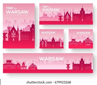 Set of Warsaw landscape country ornament travel tour concept. Culture Poland traditional, magazine, book, poster, abstract, element. Vector decorative ethnic greeting card or invitation background