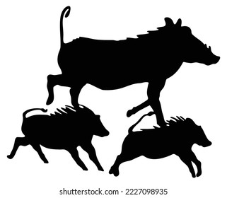Set of Warthog Black silhouette vector