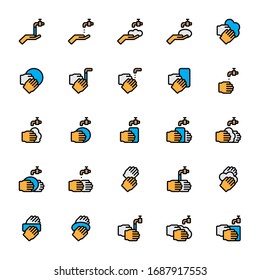 Set of wash hand, clean hand filled style icon - vector