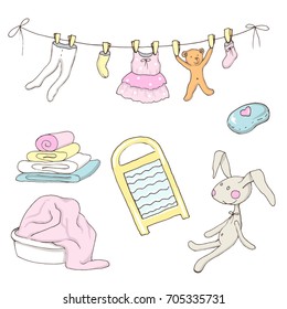 Set of washed baby clothes in vector
