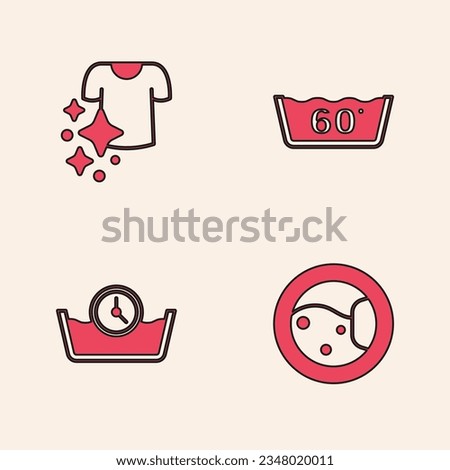 Set Washer, Drying clothes, Temperature wash and Time icon. Vector