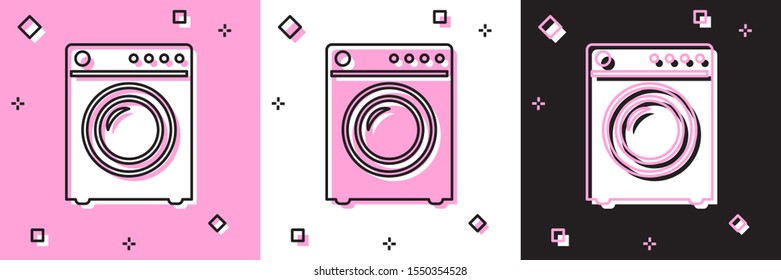 Set Washer icon isolated on pink and white, black background. Washing machine icon. Clothes washer - laundry machine. Home appliance symbol.  Vector Illustration