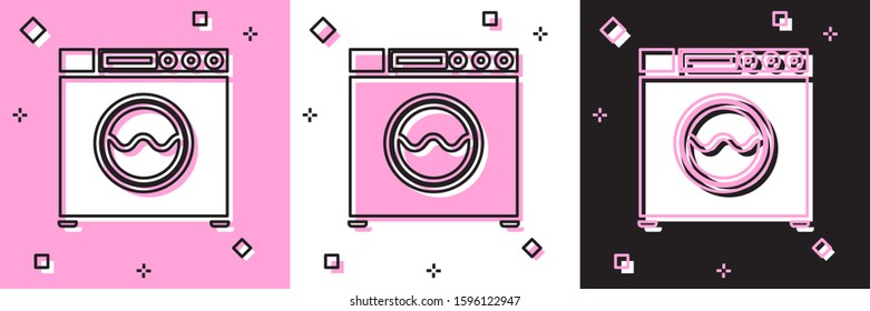 Set Washer icon isolated on pink and white, black background. Washing machine icon. Clothes washer - laundry machine. Home appliance symbol.  Vector Illustration