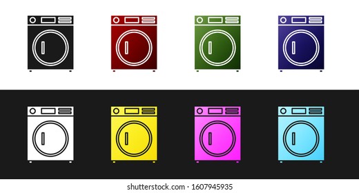 Set Washer icon isolated on black and white background. Washing machine icon. Clothes washer - laundry machine. Home appliance symbol.  Vector Illustration