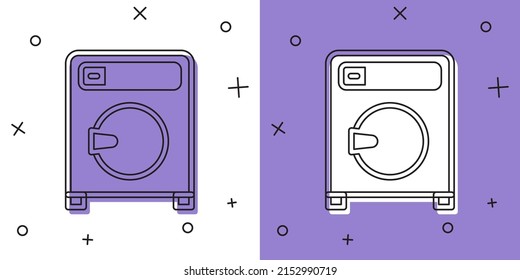 Set Washer icon isolated on white and purple background. Washing machine icon. Clothes washer - laundry machine. Home appliance symbol.  Vector