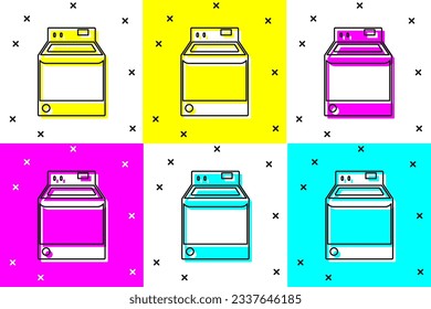 Set Washer icon isolated on color background. Washing machine icon. Clothes washer - laundry machine. Home appliance symbol.  Vector