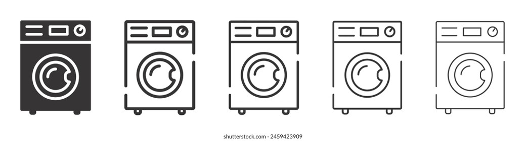 Set of washer icons. Washing machine symbol, laundry, business. Clean and dry, service. Home electric appliances. Vector. EPS10.