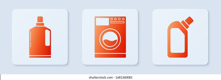 Set Washer , Plastic bottles for liquid dishwashing liquid and Plastic bottles for liquid dishwashing liquid. White square button. Vector