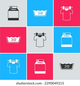 Set Washer, Temperature wash and Drying clothes icon. Vector