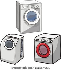 set of washers and drier machine at the white background