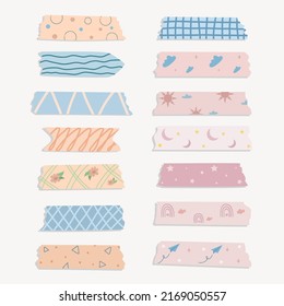 A set of washi tape digital hand drawn, Drawn different washi tapes set