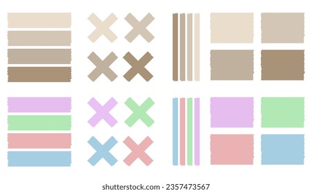 Set of washi tapes. Washi tapes collection in vector. Pieces of decorative tape for scrapbooks.