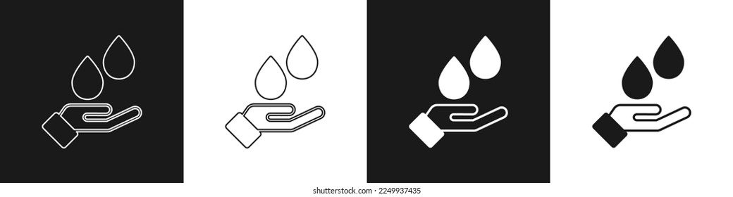 Set Washing hands with soap icon isolated on black and white background. Washing hands with soap to prevent virus and bacteria.  Vector