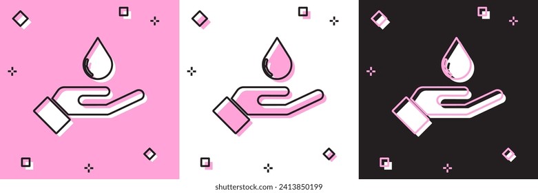 Ponga las manos de lavado con un icono de jabón aislado sobre fondo rosa y blanco, negro. Lavarse las manos con jabón para prevenir virus y bacterias.  Vector