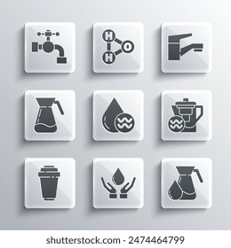 Set Washing hands with soap, Jug glass water, Water jug filter, Recycle clean aqua, cartridge, tap and  icon. Vector
