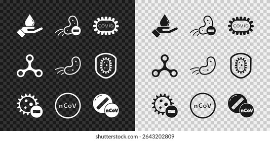 Set Washing hands with soap, Negative virus, Corona covid-19, 2019-nCoV, Medicine pill tablet, Virus and  icon. Vector