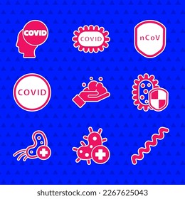 Set Washing hands with soap, Positive virus, Virus, Shield protecting from, Corona covid-19,  and  icon. Vector
