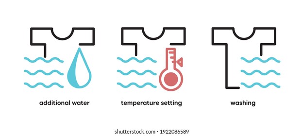 Set of washing and laundry icons. Such Symbols include topics such as extra water wash, hot temperature and intensive wash. Colorful wash icon set. Editable Stroke. Logo, web and app and similar icon.