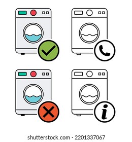 Conjunto de equipos de lavadora, Icono de lavado eléctrico, ropa de símbolo de lavado, fondo de ilustración vectorial.