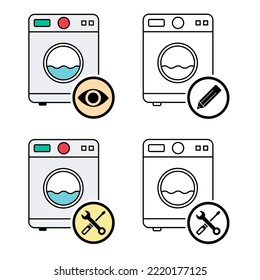 Conjunto de equipos de lavadora, Icono de lavado eléctrico, ropa de símbolo de lavado, fondo de ilustración vectorial.