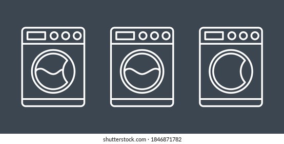 Set of Washing Machine Vector icons. Isolated on Black Background.