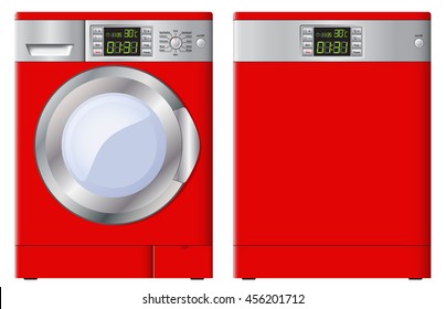Set of washing machines and dishwasher red. Vector Image. Realistic style.