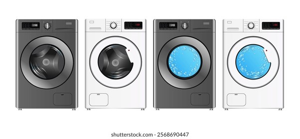 Set of washing machines on a white background. Vector realistic illustration