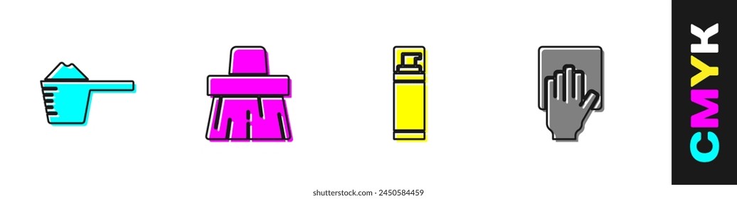 Set Washing powder, Handle broom, Shaving gel foam and Cleaning service icon. Vector