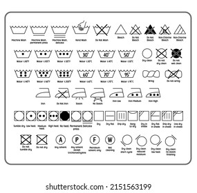 Set of washing symbols. Collection of Laundry icons. Laundry guide with care symbol. Vector illustration EPS8