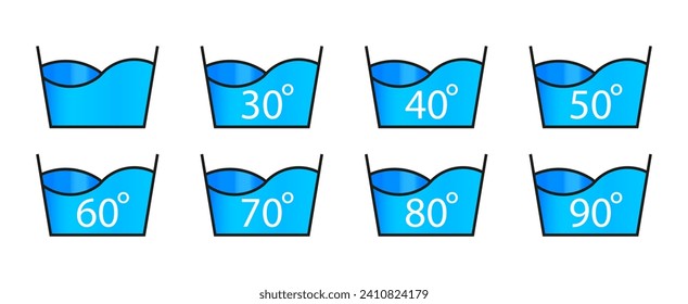 Set of washing water line icon. Powder, linen, machine, cleaning, cleanliness, clothes, water, dirt, foam, bleach, bath. Vector icon for business and advertising