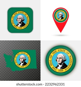 Set of Washington state flag. Vector illustration.