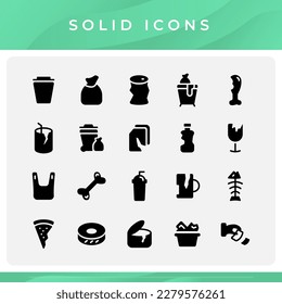 Set of waste and garbage icons, plastic, paper, glass, and more. Useable for element design web and infographic