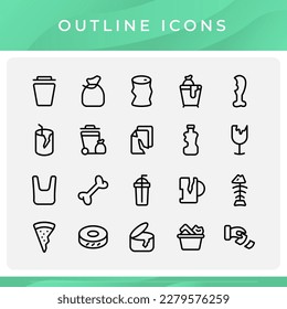Set of waste and garbage line icons, plastic, paper, and more. Useable for element design web and infographic