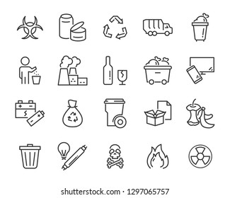 set of waste icons, such as garbage, pollution, dirty, trash, industry