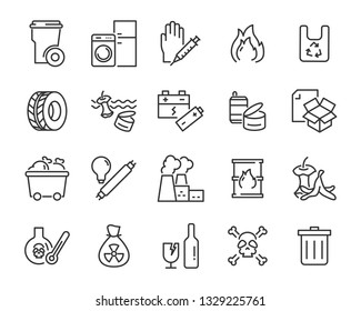 set of waste icons, such as garbage, pollution, dirty, trash, industry