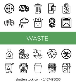 Set of waste icons such as Sewer, Garbage truck, Pollution, Trash, Reuse, Bin, Ecology, Compost, Garbage, Recycle bin, Waste, Recycle, Biohazard 