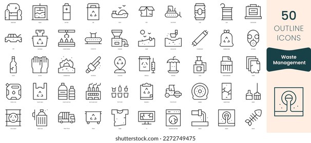Conjunto de iconos de gestión de residuos. Iconos de estilo lineal delgado Empaquetar. Ilustración vectorial