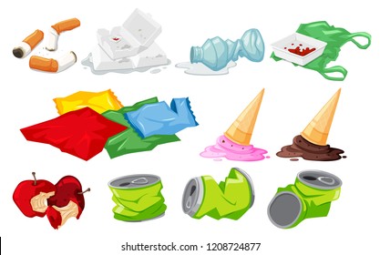 Set of waste on white background illustration